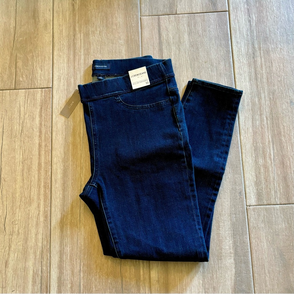 J Crew Pull-On Dark Blue Denim Toothpick Jean Size 30